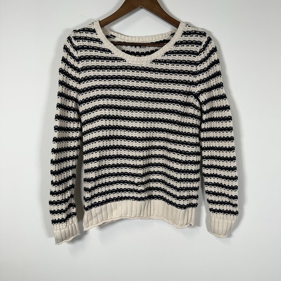 GAP Sweaters - Gap Womens Medium Striped Chunky‎ Crewneck Sweater Navy / White 100% Cotton